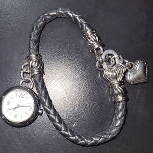 Silver and Black Women's Charm Bracelet Watch